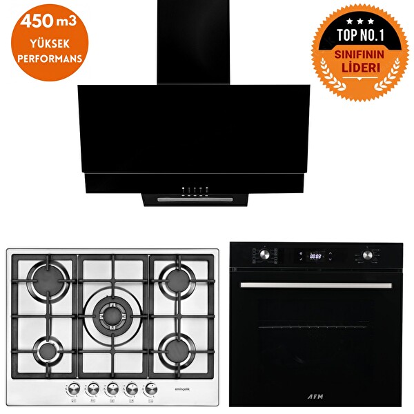 Eminçelik Ve AFM Tech Markalı Gri-Inox Dijital Turbolu Ankastre Set (22 380 - FM7700 - FM3250 )