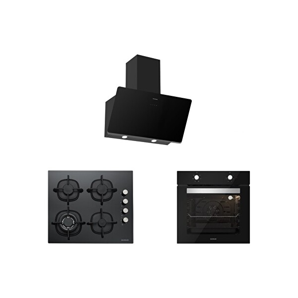 Silverline Siyah Cam Ankastre Set (BO6501B01 - CS5429B01 - 3457 Soho 60)