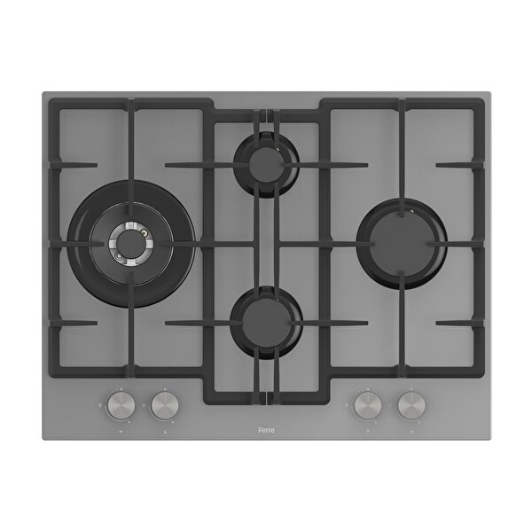 Ferre ED078 67 CM Döküm Izgara Önden Düğmeli Gri Cam Ankastre Ocak