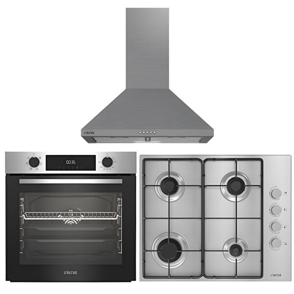Altus ALA 322 I Fırın 181 GI Ocak 522 I Davlumbaz Gri Ankastre Set