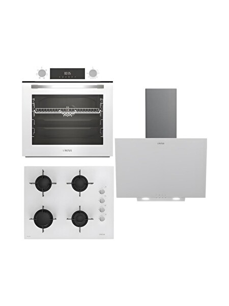 Altus Ala Beyaz Cam Ankastre Set (322 W Fırın- 159 Dw Ocak- 527 W Davlumbaz)