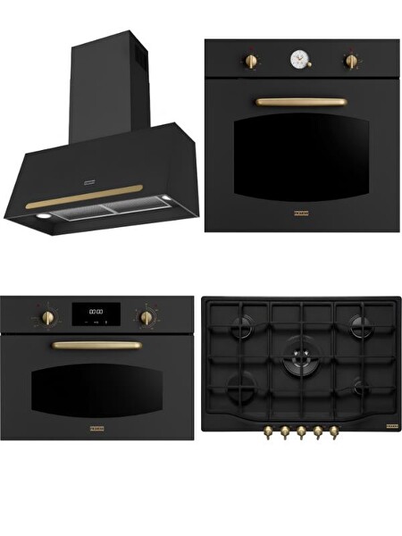 Franke Classic Line Nero Rustik Ankastre Set (FCO 86 H ON - FCH 604 4G TC ON C - FCO 70 ON/G - FMW 45 CL G ON)