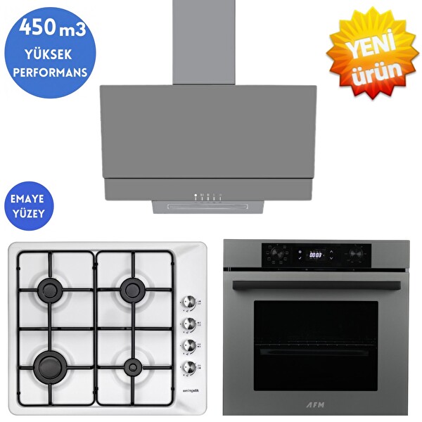 Eminçelik ve AFM TECH Markalı Meen Emaye ocak Ankastre Set ( 31 221 + FM7710 + FM3407 )