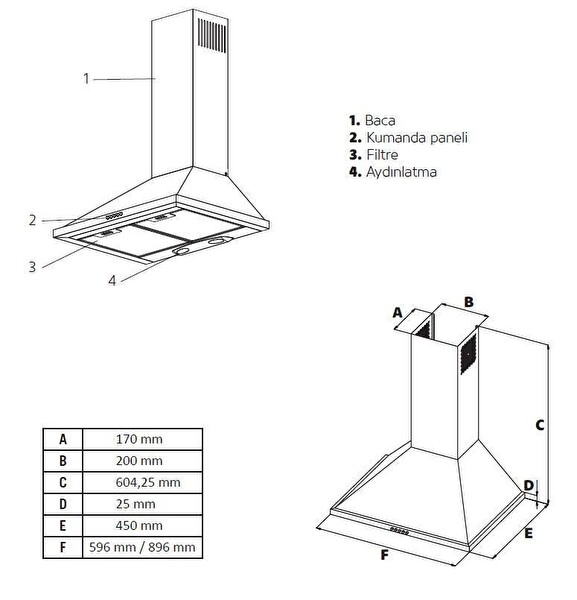 Simfer 8713 60 CM Push Button Siyah Metal Piramit Davlumbaz