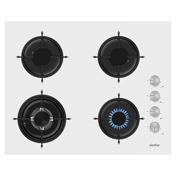 Simfer 3658 3+1 Wok Gözlü 65 CM Beyaz Cam Ankastre Ocak