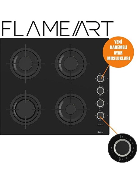 Ferre Steamart-Fryart-Silentart Serisi Siyah Ankastre Set (CS205-FA - QEP64CS -D077-SA ) - Emaye Izgara - Kademeli Musluk