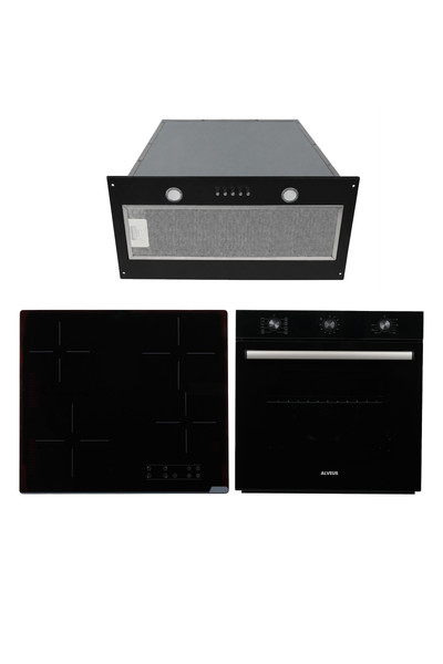 Alveus Nova 615 Siyah Elektrikli Gömme Aspiratörlü 3'lü Ankastre Set (F9 - Vitro - MFA615)