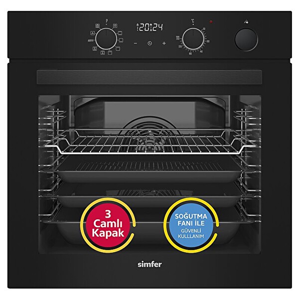 Simfer 0+10 Fonksiyon Steam Master Siyah 3'lü Ankastre Set (8244 - 3750 - 8678)