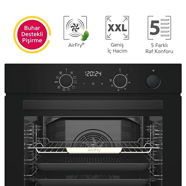 Simfer 0+10 Fonksiyon Steam Master Siyah 3'lü Ankastre Set (8244 - 3750 - 8678)