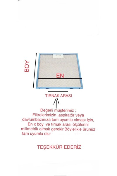 25x30 Cm Tırnaklı Arçelik Ankastre Aspiratör Davlumbaz Alüminyum Yağ Filtresi