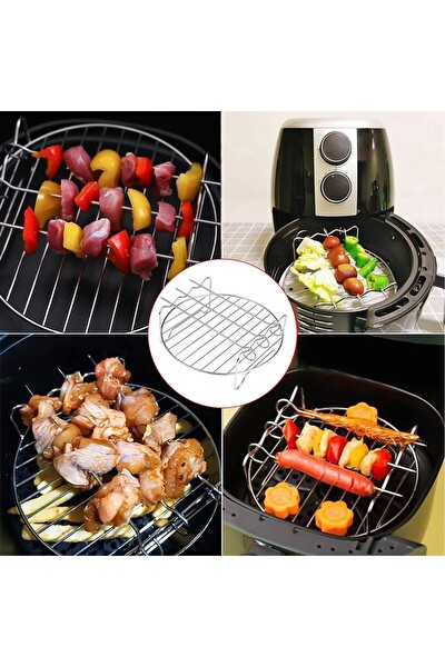Fritöz Izgarası 3 Şişli Airfryer Aksesuar Teli Ve Ekmek Kızartma Rafı, 2'li Paslanmaz Çelik Set