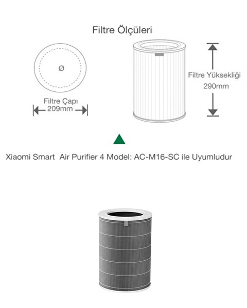 Xiaomi Smart Air Purifier 4 Filtre Uyumlu AC-M16-SC Akıllı Hava Temizleyici Filtre Çipli