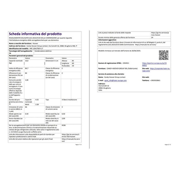 Hoover HRE-10N1TBER-17 10 KG Wi-Fi Bağlantılı Kurutma Makinesi