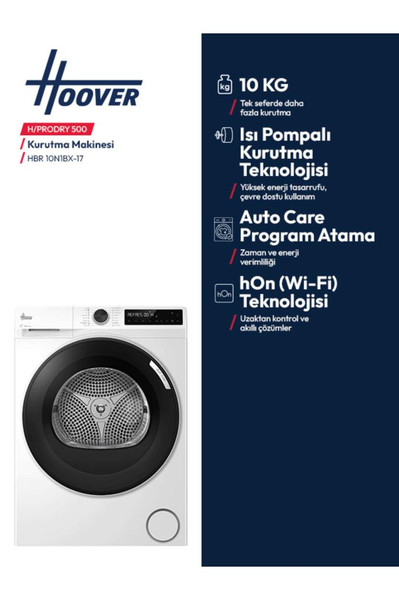 Hoover HBR 10N1BX-17 10 KG Wi-Fi Bağlantılı Isı Pompalı Kurutma Makinesi