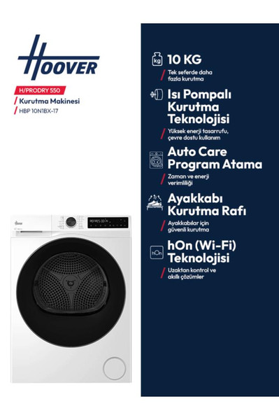 Hoover HBP 10N1BX-17 10 KG Wi-Fi Bağlantılı Isı Pompalı Kurutma Makinesi