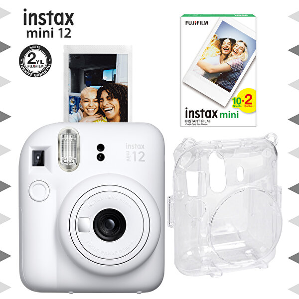 Fujifilm Instax Mini 12 Beyaz Fotoğraf Makinesi - 20'li Film Ve Şeffaf Kılıf Seti