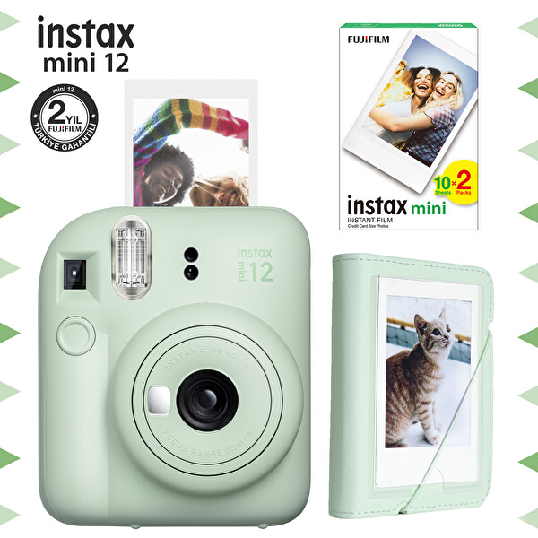 Fujifilm Instax Mini 12 Yeşil Fotoğraf Makinesi - 20'li Film Ve Mini Albüm Seti