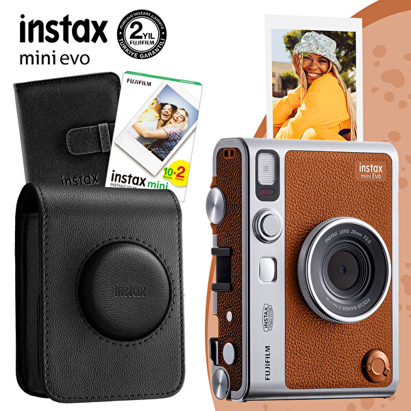 Fujifilm Fujifilm Instax Mini Evo Kahverengi Fotoğraf Makinesi ve Siyah Deri Çantalı Hediye Seti 1