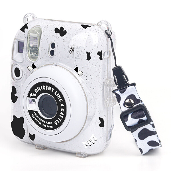 Fujifilm Instax Mini 12 Beyaz Fotoğraf Makinesi - 20'li Film - Kıskaçlı Resim Standı ve Simli Pleksi Kılıf Seti
