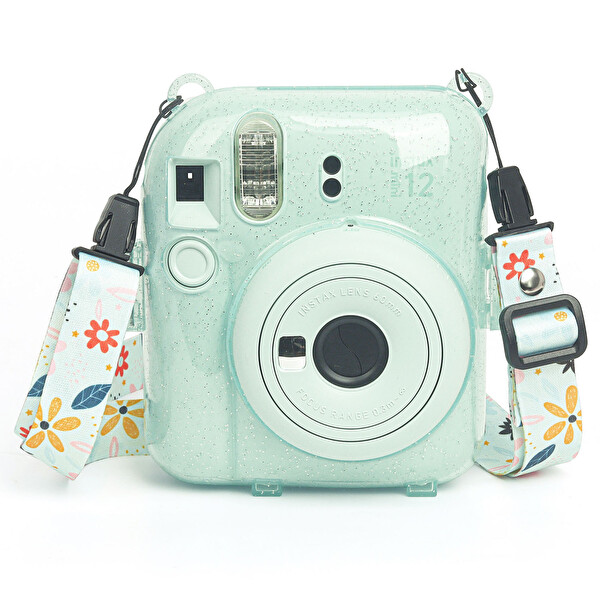 Fujifilm Instax Mini 12 Yeşil Şipşak Fotoğraf Makinesi - 10'lu Film Kıskaçlı Stand PVC Albüm ve Simli Pleksi Kılıf Seti