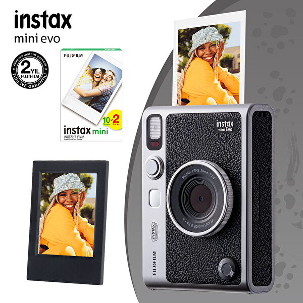 Fujifilm Instax Mini Evo Siyah Fotoğraf Makinesi 20'li Film ve Çerçeve