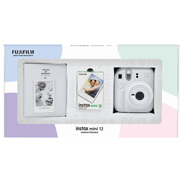 Fujifilm Instax Mini 12 Beyaz Fotoğraf Makinesi - 10'lu Film ve PVC Albüm Bundle Box