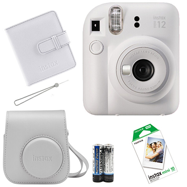 Fujifilm Instax Mini 12 Beyaz Fotoğraf Makinesi-Askı-Pil-Çanta-10’lu Film-Albüm Seti