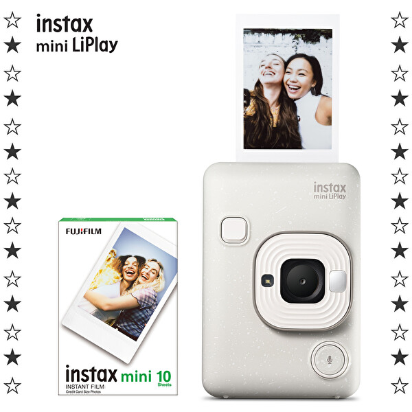 Fujifilm Instax Mini LiPlay Hybrid Misty White Fotoğraf Makinesi - 10'lu Film
