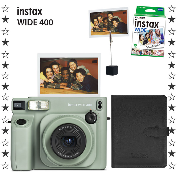 Fujifilm Instax Wide 400 Yeşil Fotoğraf Makinesi - 10'lu Film Kıskaç ve Deri Albüm Seti
