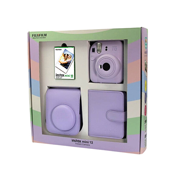 Fujifilm Instax Mini 12 Fotoğraf Makinesi - Askı - Pil - Çanta - 10'lu Film ve Albüm (Lila)