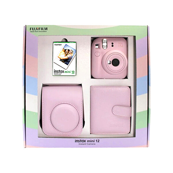 Fujifilm Instax Mini 12 Fotoğraf Makinesi - Askı - Pil - Çanta - 10'lu Film ve Albüm (Pembe)