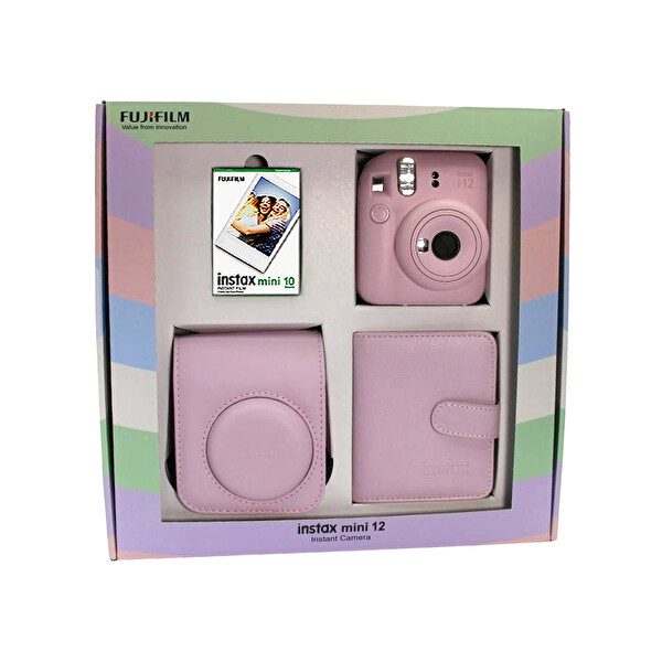 Fujifilm Instax Mini 12 Fotoğraf Makinesi - Askı - Pil - Çanta - 10'lu Film ve Albüm (Pembe)