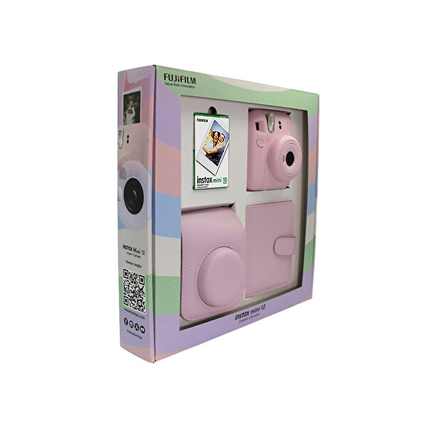 Fujifilm Instax Mini 12 Fotoğraf Makinesi - Askı - Pil - Çanta - 10'lu Film ve Albüm (Pembe)