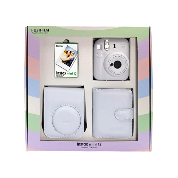 Fujifilm Instax Mini 12 Fotoğraf Makinesi - Askı - Pil - Çanta - 10'lu Film ve Albüm (Beyaz)