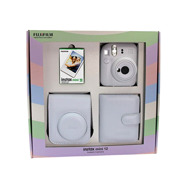 Fujifilm Instax Mini 12 Fotoğraf Makinesi - Askı - Pil - Çanta - 10'lu Film ve Albüm (Beyaz)