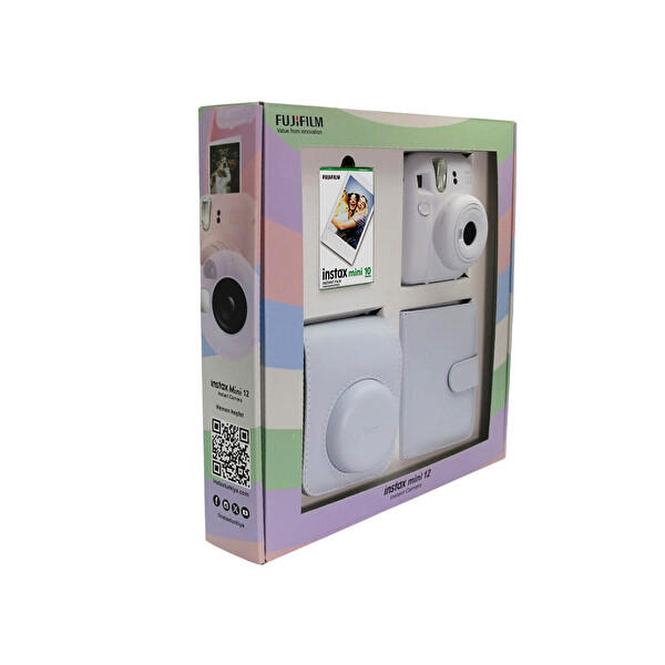 Fujifilm Instax Mini 12 Fotoğraf Makinesi - Askı - Pil - Çanta - 10'lu Film ve Albüm (Beyaz)