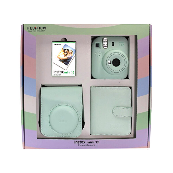 Fujifilm Instax Mini 12 Fotoğraf Makinesi - Askı - Pil - Çanta - 10'lu Film ve Albüm (Yeşil)