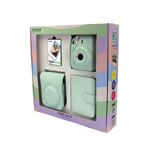 Fujifilm Instax Mini 12 Fotoğraf Makinesi - Askı - Pil - Çanta - 10'lu Film ve Albüm (Yeşil)