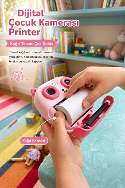 Torima CMR-21 Pembe Dijital Video Kayıt Fotoğraf Çocuk Kamerası Termal Resim Kağıt Baskılı Yazıcı