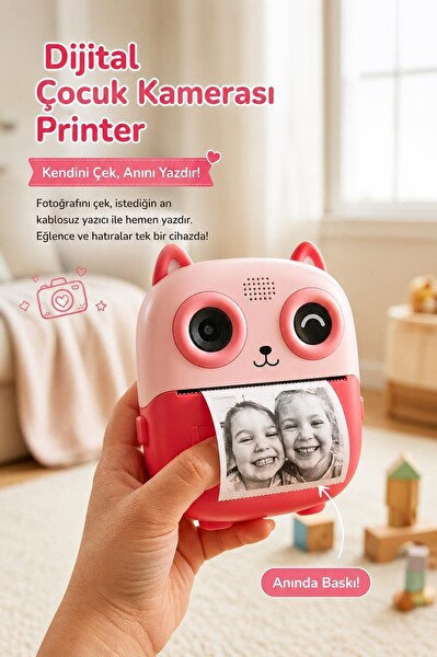 Torima CMR-21 Pembe Dijital Video Kayıt Fotoğraf Çocuk Kamerası Termal Resim Kağıt Baskılı Yazıcı