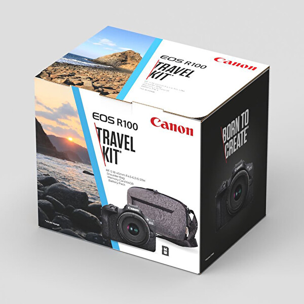 Canon EOS R100 18-45mm - Çanta - 64 GB Travel Kit