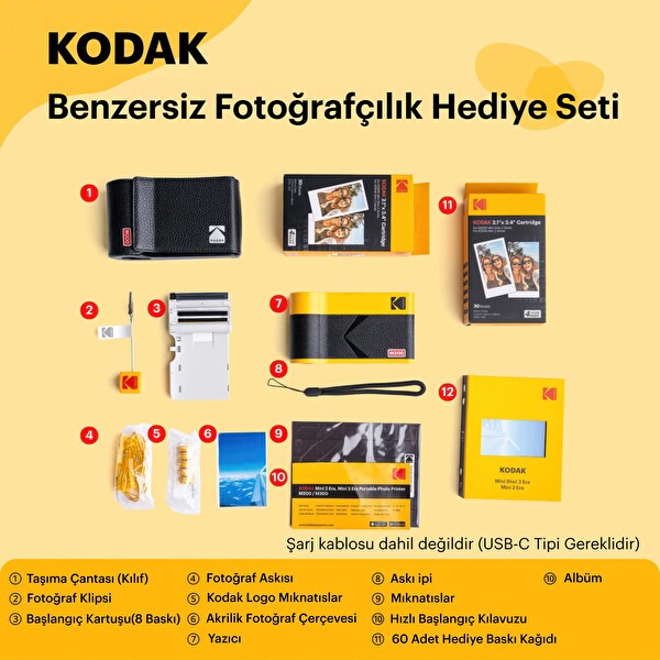 Kodak Mini 2 Era Sarı 2.1x3.4 - 60 Adet Baskı Kağıdı - Aksesuar Kiti
