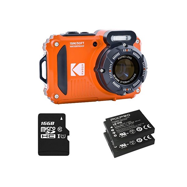Kodak Pixpro WPZ2/4x Su Altı Fotoğraf Makinesi Turuncu - 16 GB SD Kart - 2. Lityum Pil