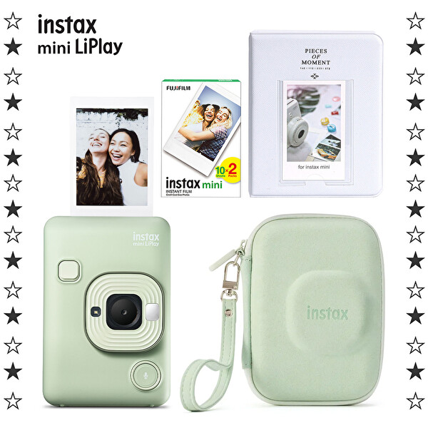 Fujifilm Instax Mini LiPlay Matcha Yeşil Fotoğraf Makinesi 20'li Film Albüm ve Çanta Hediye Seti