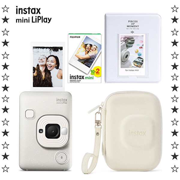 Fujifilm Instax Mini LiPlay Misty Beyaz Fotoğraf Makinesi 20'li Film Albüm ve Çanta Hediye Seti