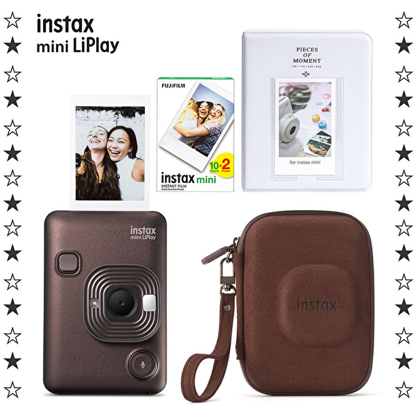 Fujifilm Instax Mini LiPlay Deep Bronz Fotoğraf Makinesi 20'li Film Albüm ve Çanta Hediye Seti