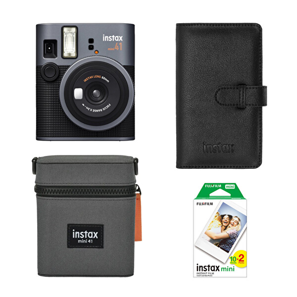 Fujifilm Instax Mini 41 Siyah Şipşak Fotoğraf Makinesi 20'li Film Çanta ve Laporta Albüm Hediye Seti