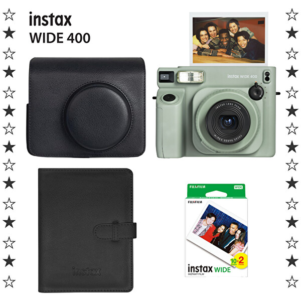 Fujifilm Instax Wide 400 Yeşil Fotoğraf Makinesi Deri Çanta Albüm ve 20'li Film Hediye Seti - FOTSI218-S4-20-DA-DK