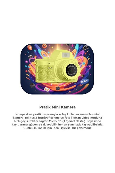 Torima CMR42 Sarı 128 GB Destekli 2K Video Mini Kamera Dijital Fotoğraf Makinesi