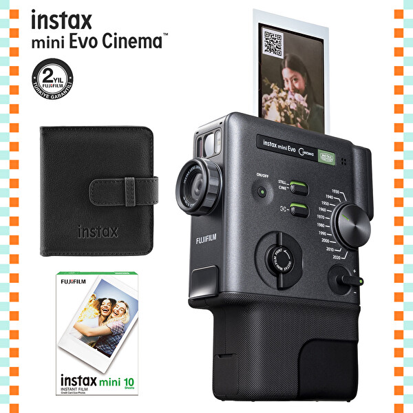 Fujifilm Instax Mini Evo Cinema Fotoğraf Makinası 10'lu Film ve Deri Albüm Seti